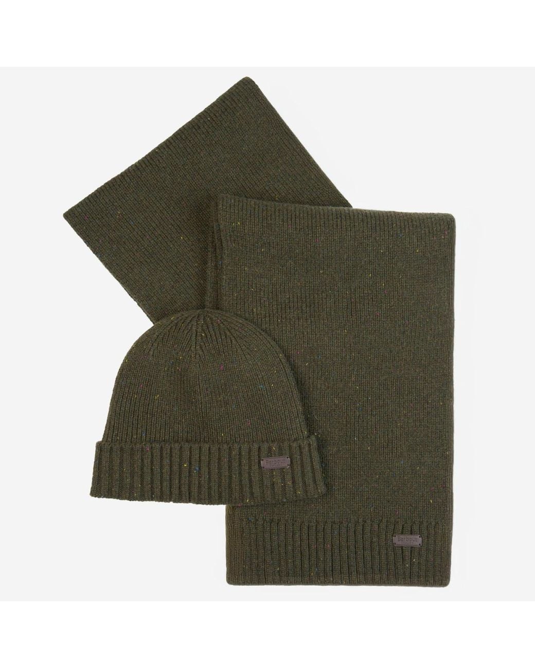 Barbour Green Carlton Fleck Beanie And Scarf Gift Set