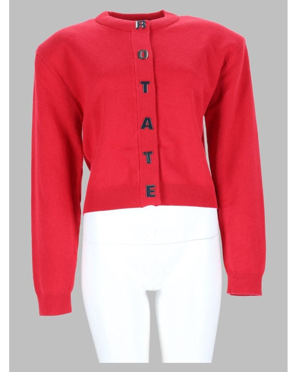ROTATE BIRGER CHRISTENSEN Red Cropped Button-Front Knit Cardigan