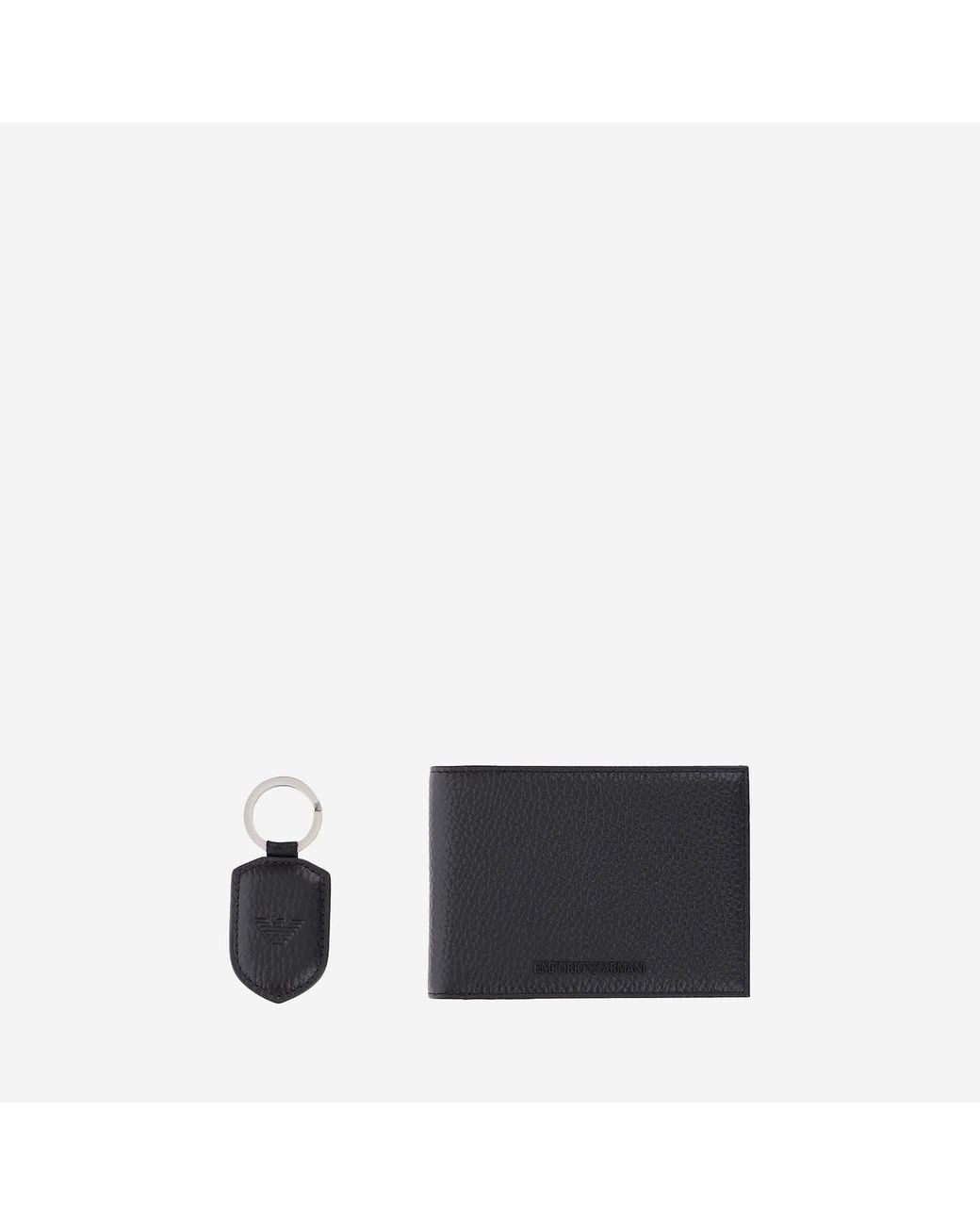 Emporio Armani Black Wallet And Key Chain Set With Logo