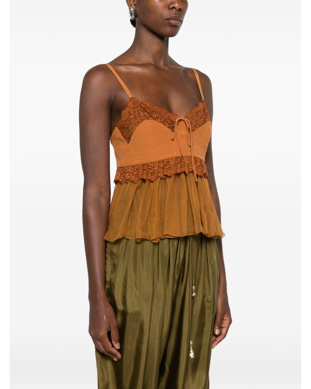 Chloé Brown Silk Laced Top