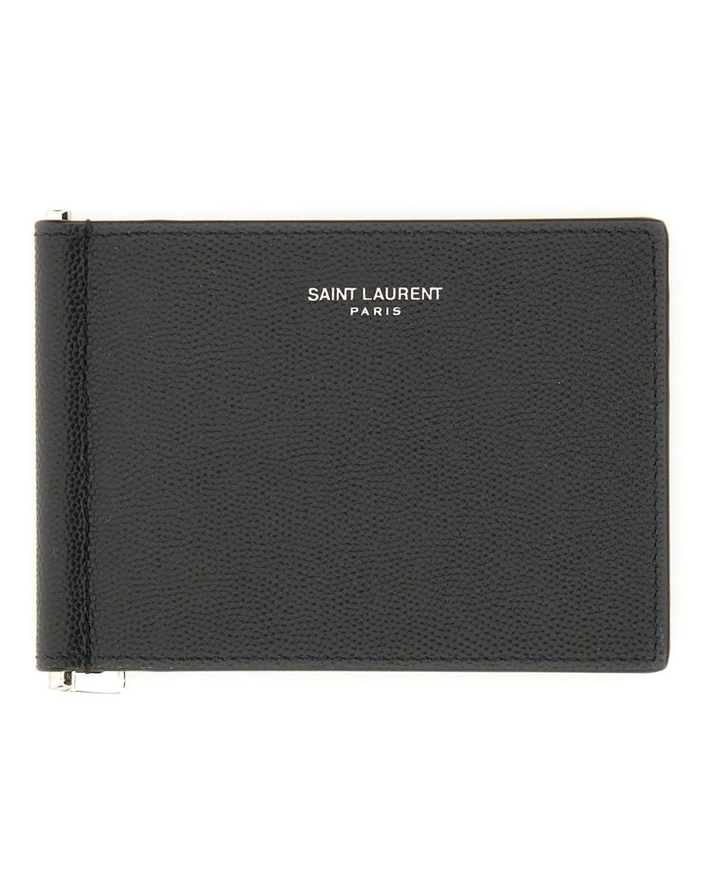 Saint Laurent Black Calfskin Card Case With Money Clip And 6 Card Slots for men