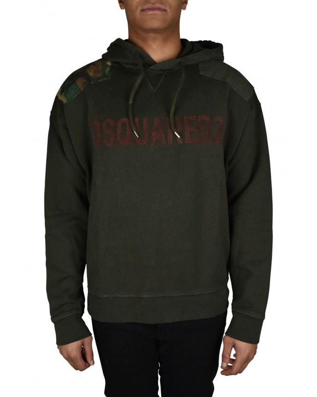 DSquared² Black Distressed Camouflage Patch Hoodie