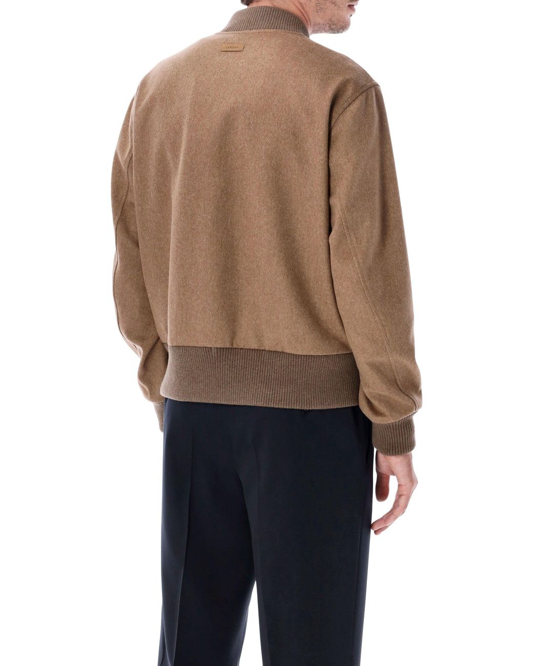 Lardini Blue Wool Varsity Jacket With Ribbed Knit Trim And Leather Logo Patch