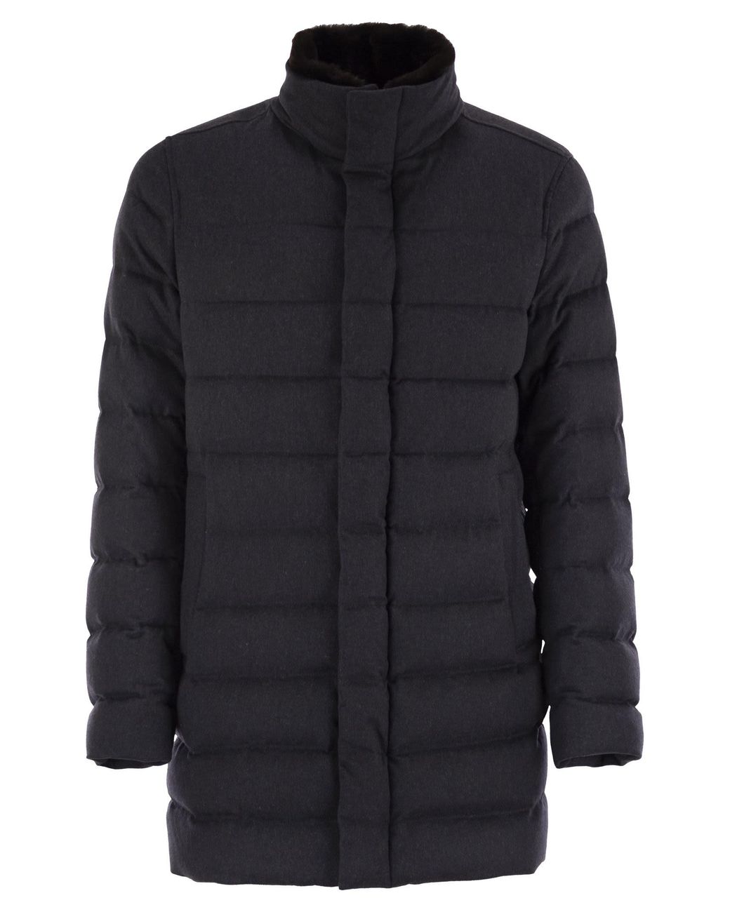 Herno Blue Down Jacket With Fur Collar for men