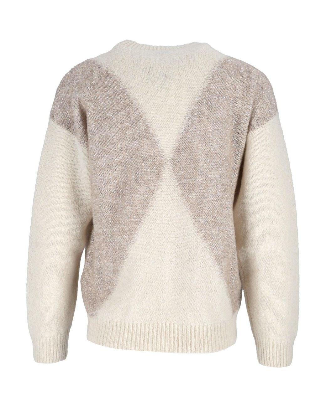 Peserico White Knitted Sweater Diamond Pattern Sweater