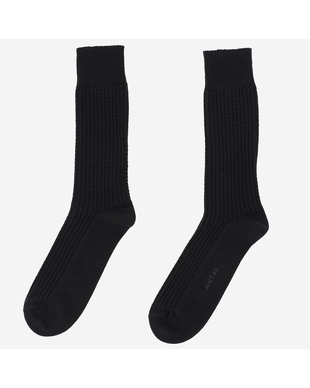 ANT45 Black Ribbed Cotton Socks With Logo