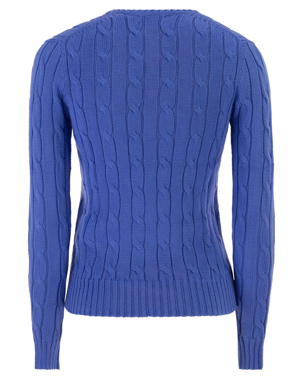 Polo Ralph Lauren Blue Cotton Cable Knit Jumper With V-Neck