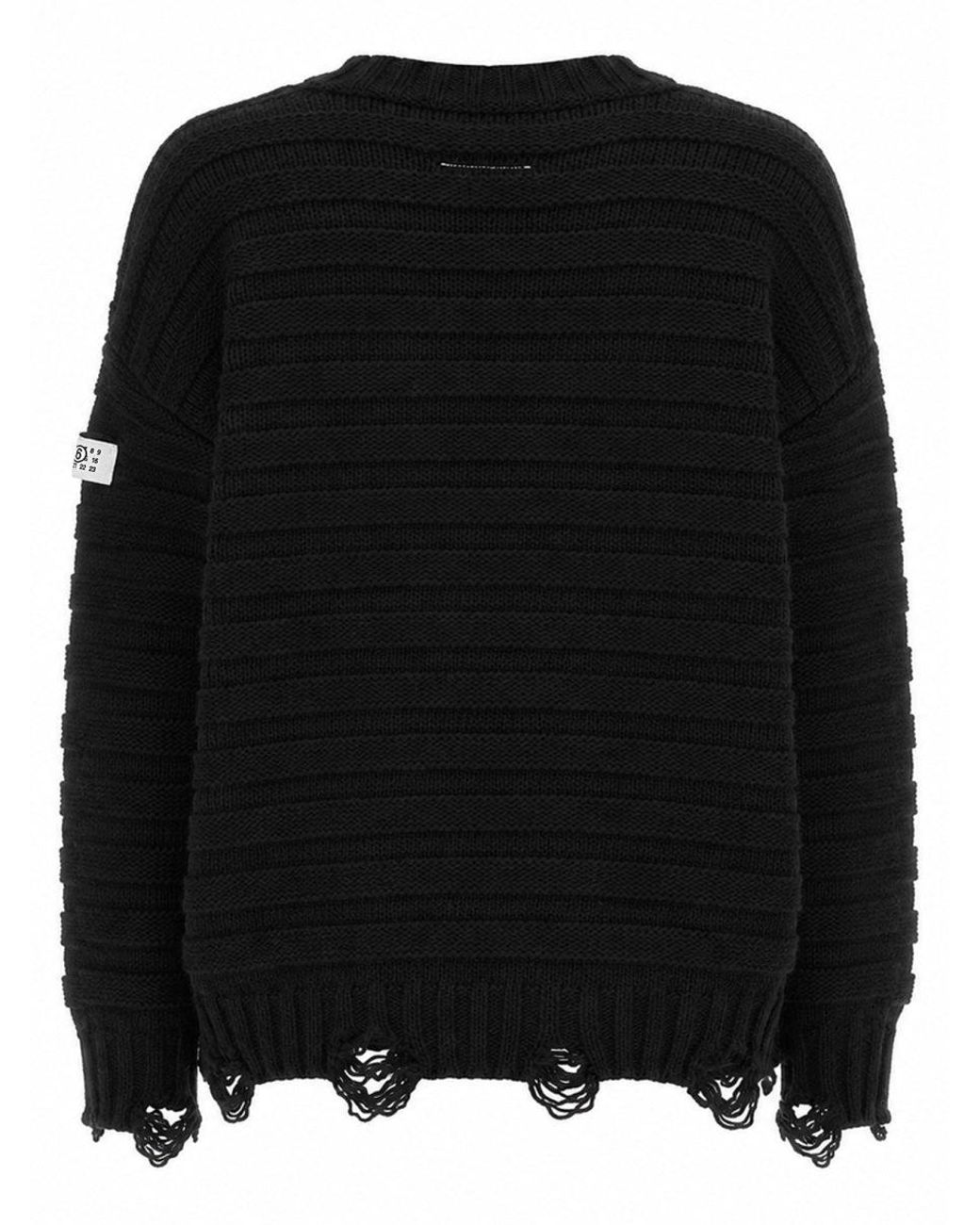 MM6 by Maison Margiela Black Regular Fit Wool & Acrylic V-Neck Cardigan for men