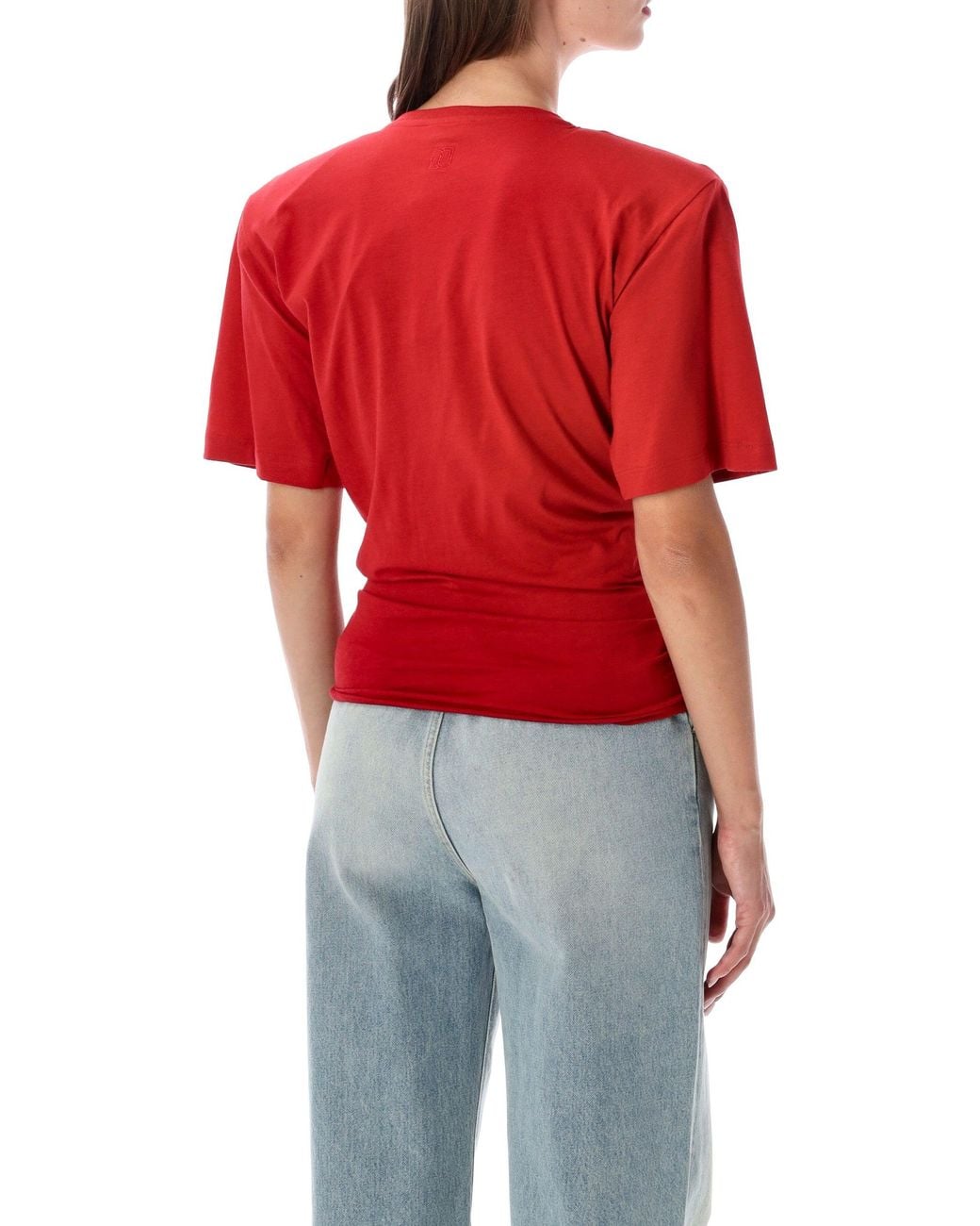 Magda Butrym Red Short Sleeve Knot Front T-Shirt