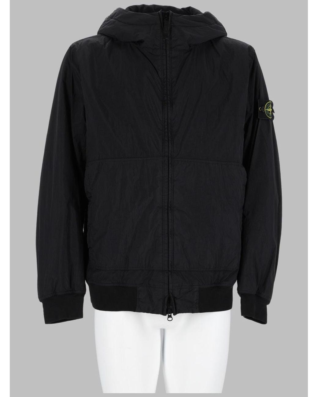 Stone Island Black Giacca Bomber Con Patch Logo E Cappuccio for men