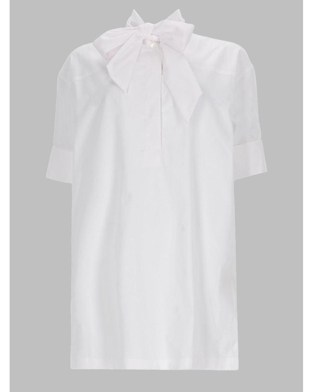 Dries Van Noten White Cotton Bow-Detail Short-Sleeve Tunic Shirt