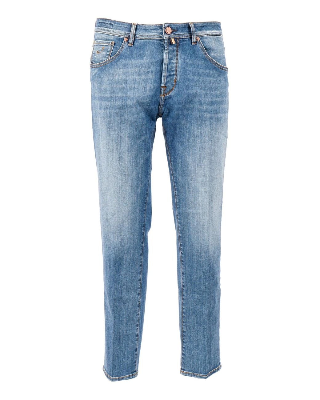 Jacob Cohen Blue Cropped Slim Fit Scott 5 Pockets Pants for men