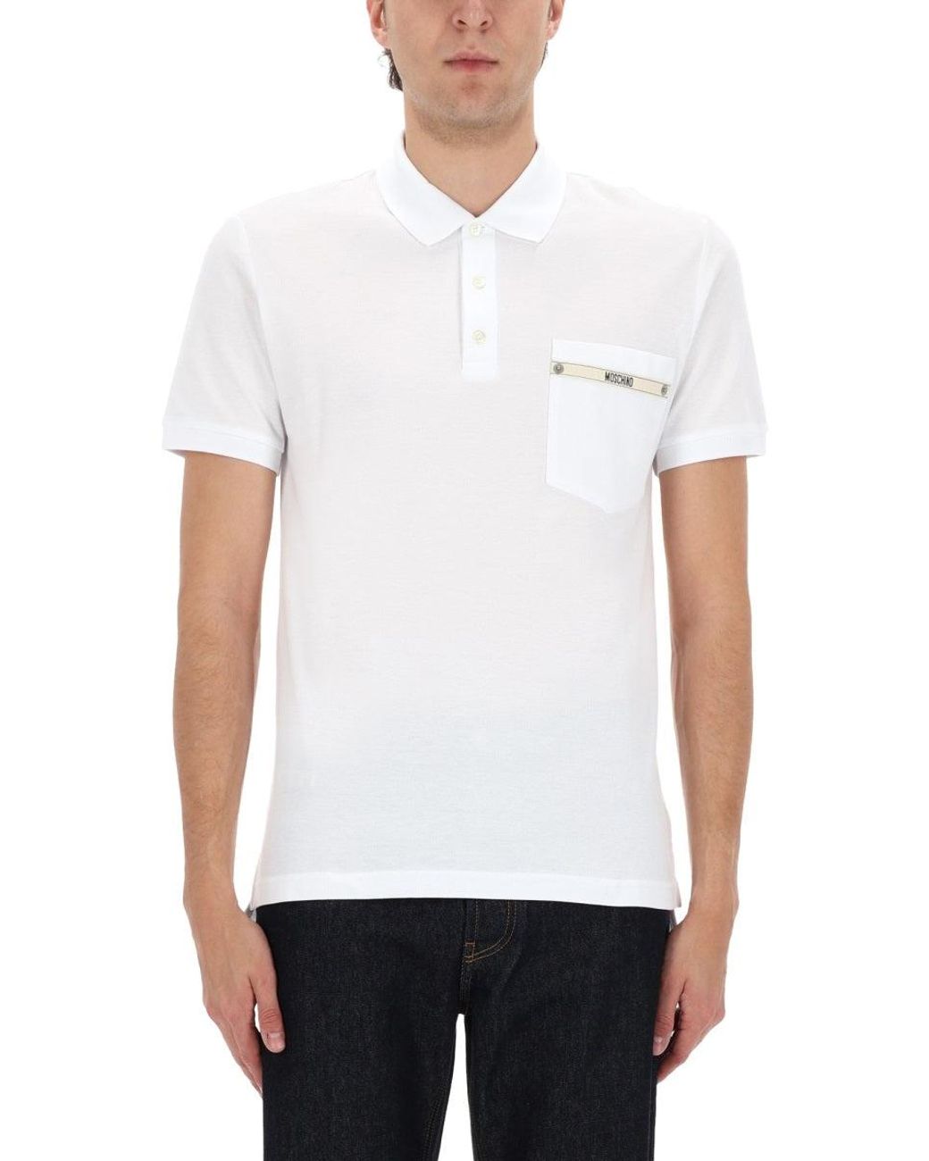 Moschino White Polo With Logo for men