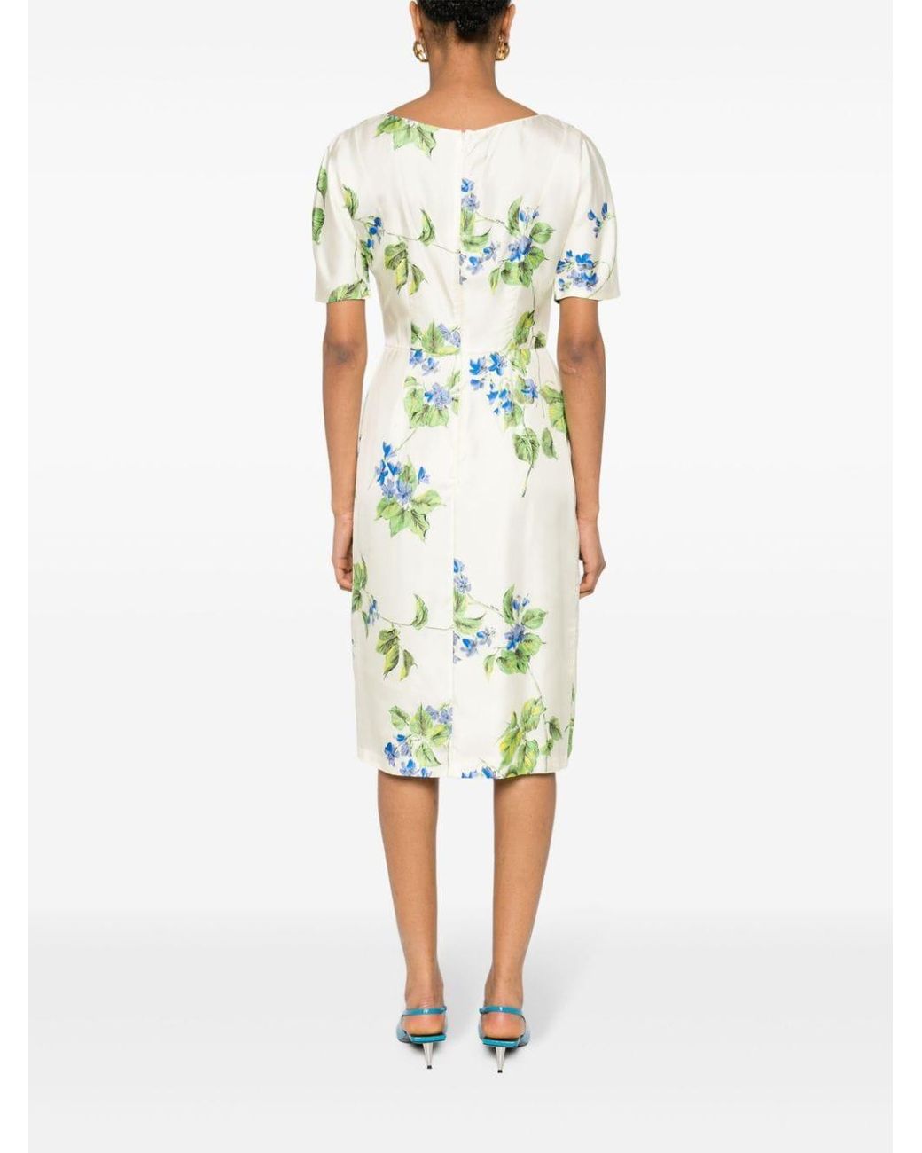 Prada Green Floral-Print Twill Dress