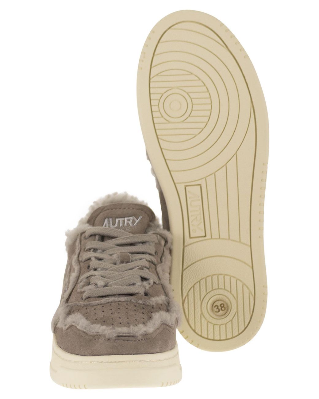 Autry Gray Medalist Low Suede Trainers With Shearling Lining