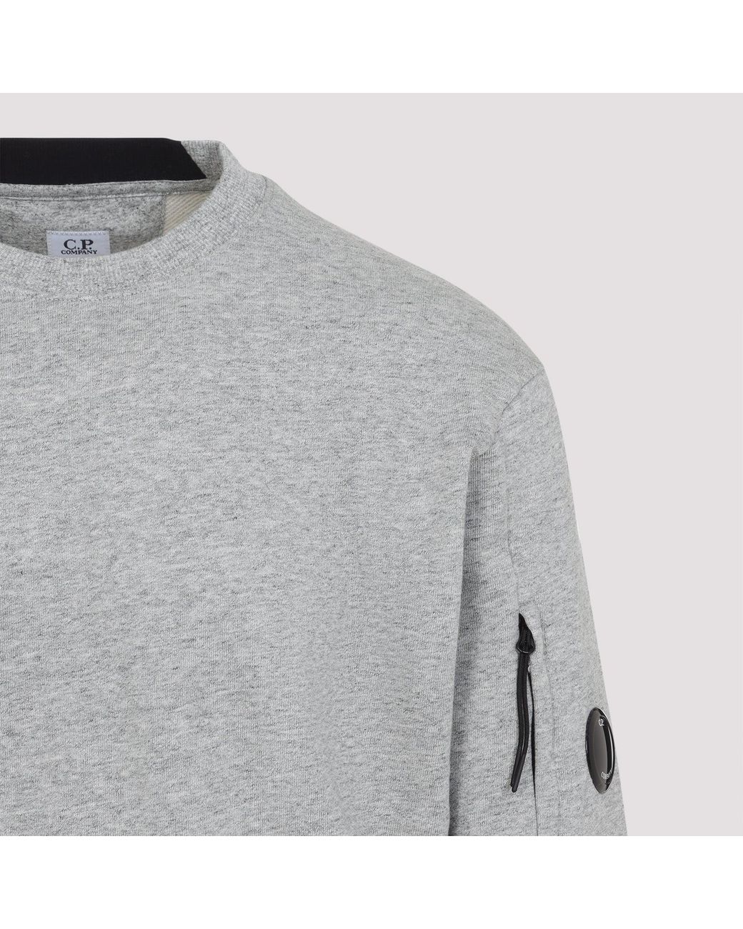 C P Company Gray C.P.Company Diagonal Raised Fleece Crewneck Lens Sweatshirt for men