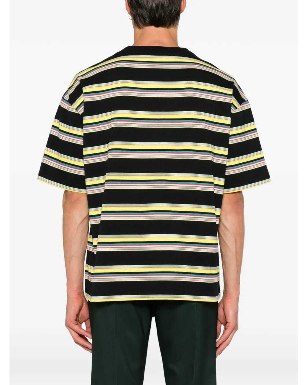 Marni Black Striped Cotton T Shirt With Logo Print