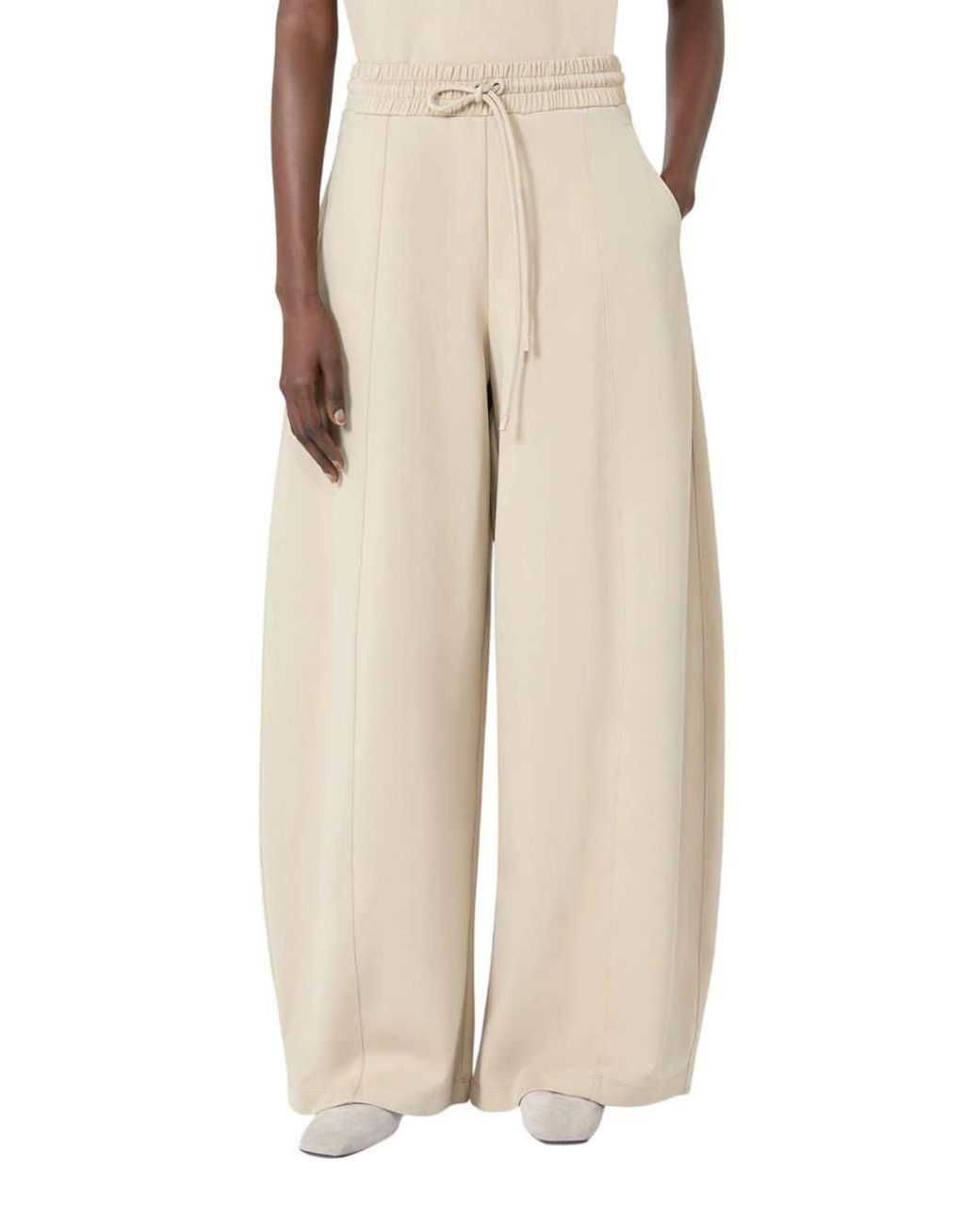 Max Mara White Technical Cotton Jersey Barrel-Leg Trousers