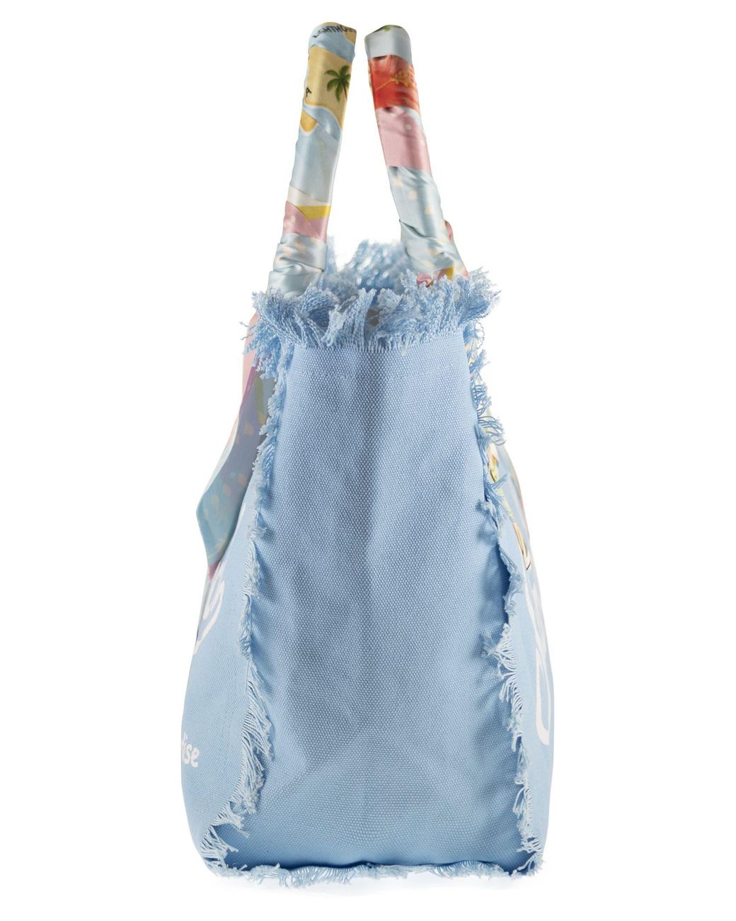 Mc2 Saint Barth Blue Canvas Tote Bag With Scarf Wrapped Handles