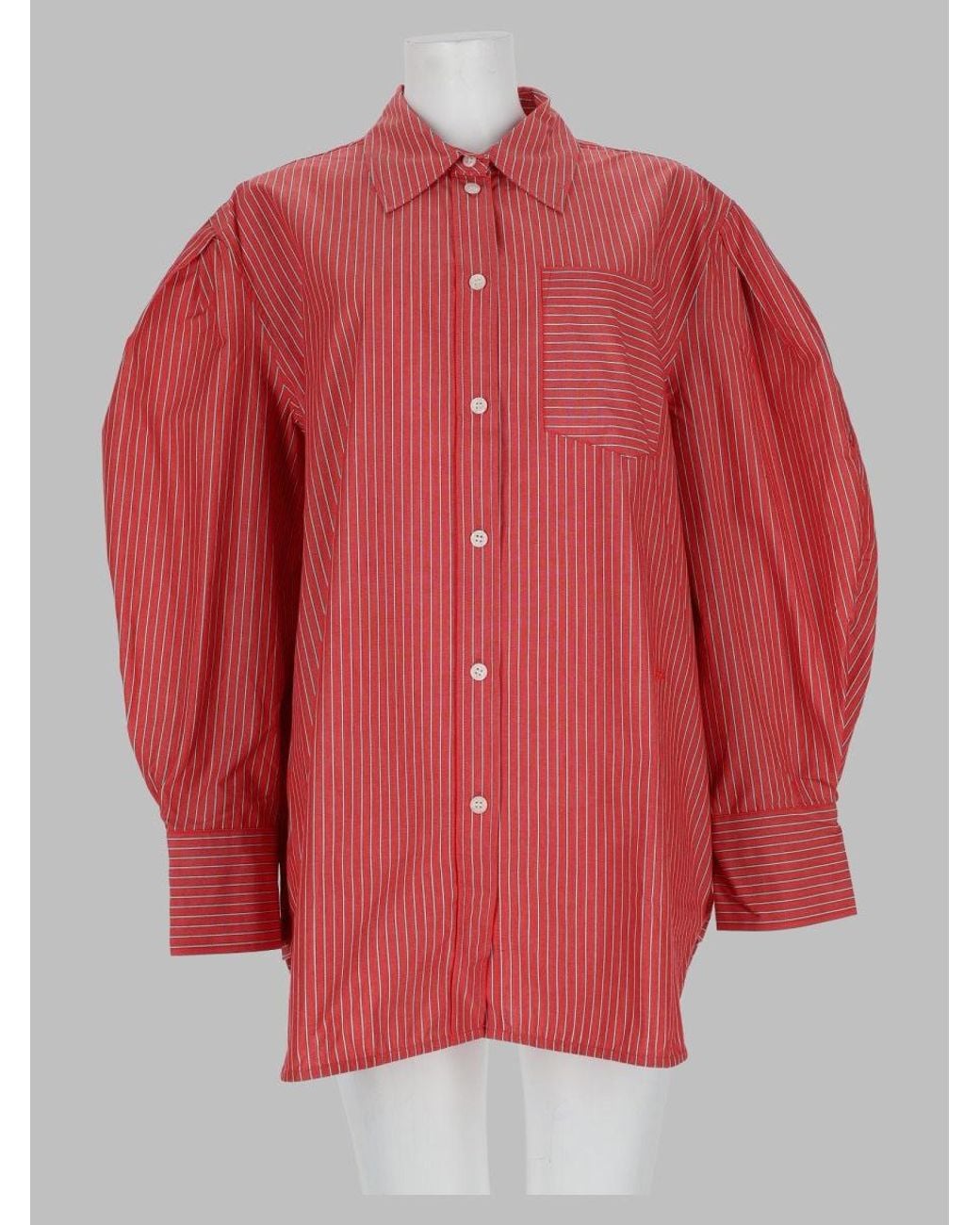 Ganni Red Oversized Striped Cotton Button-Down Shirt