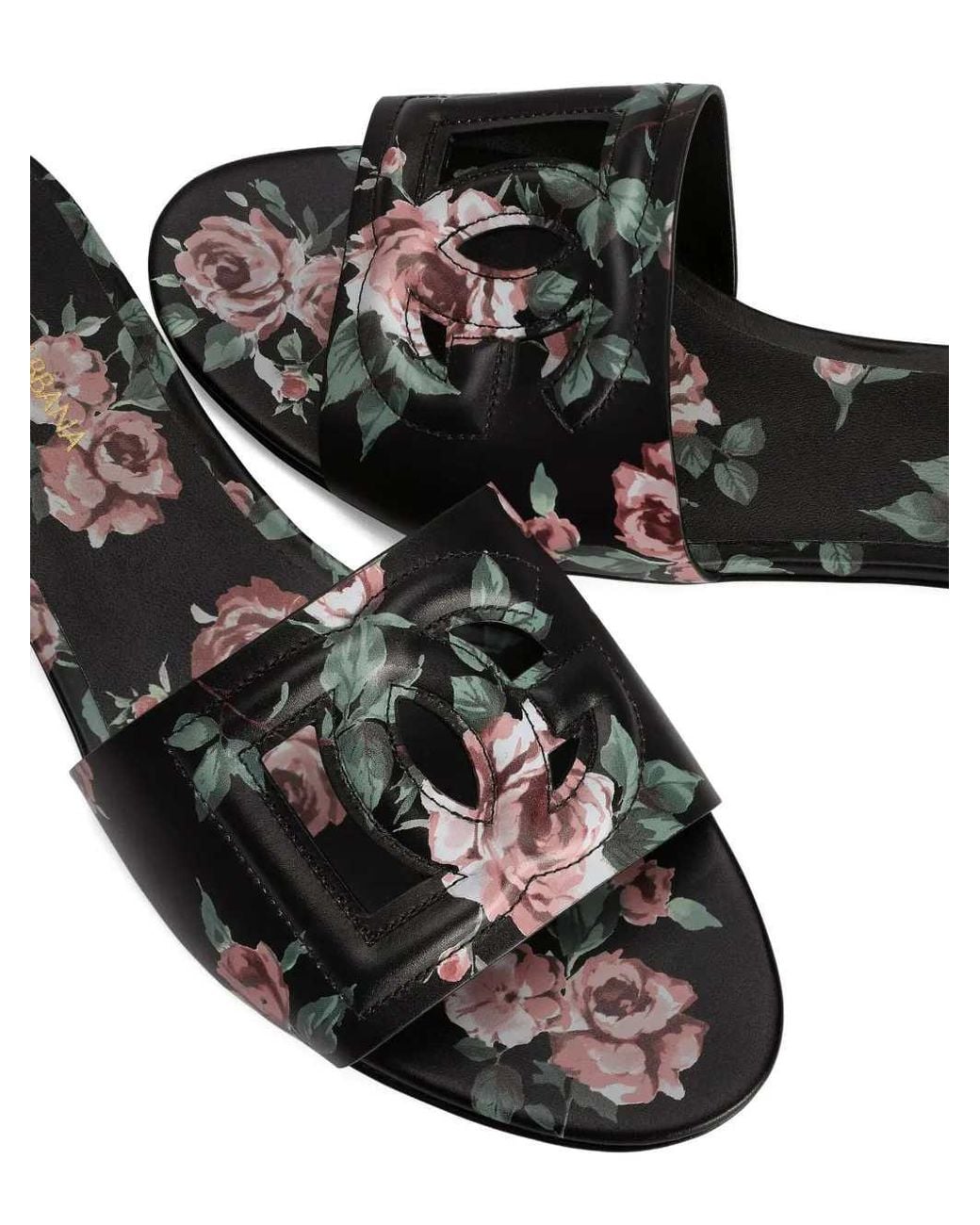 Dolce & Gabbana White Florale Slide-Sandalen