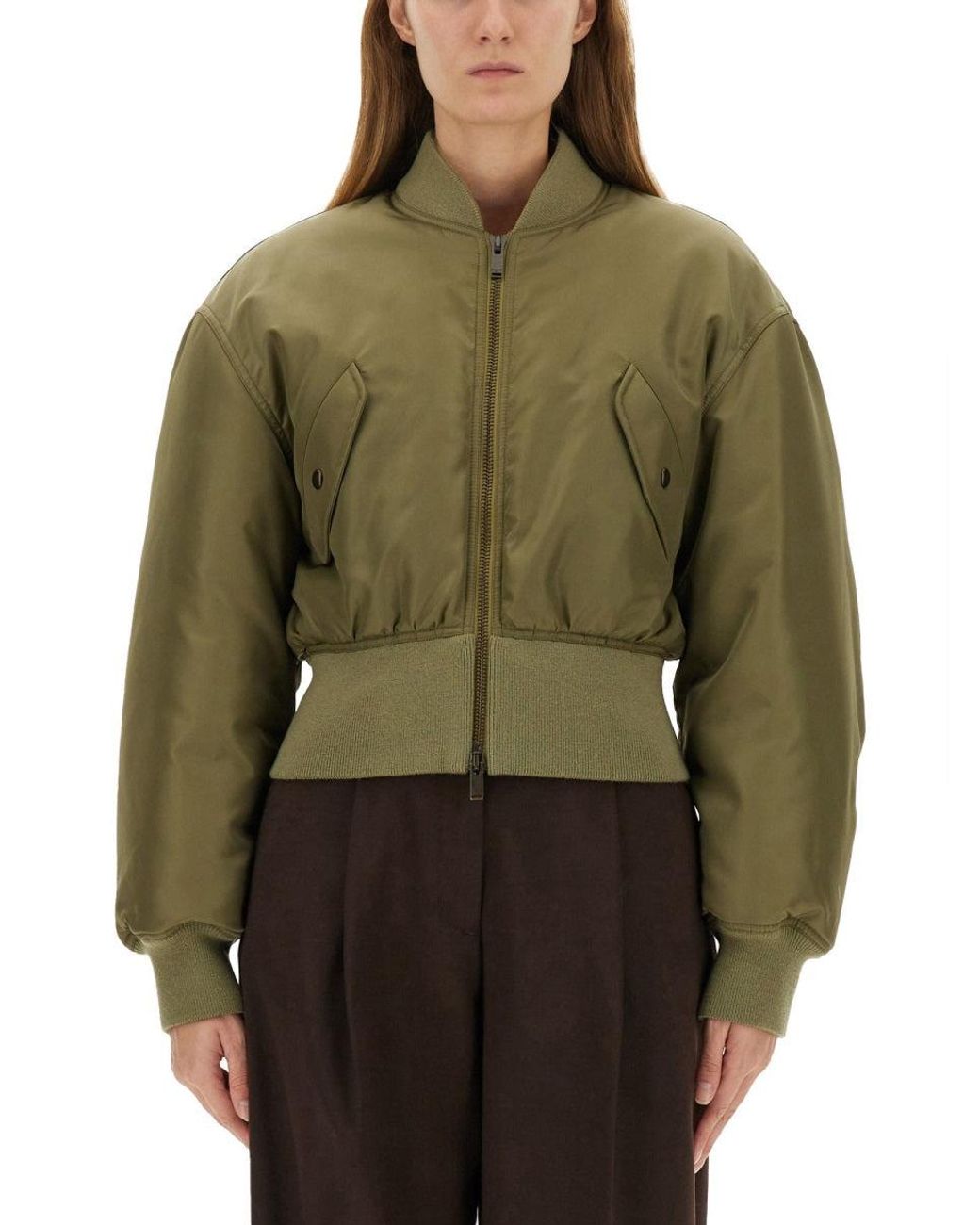 Saint Laurent Green Cropped Bomber Jacket