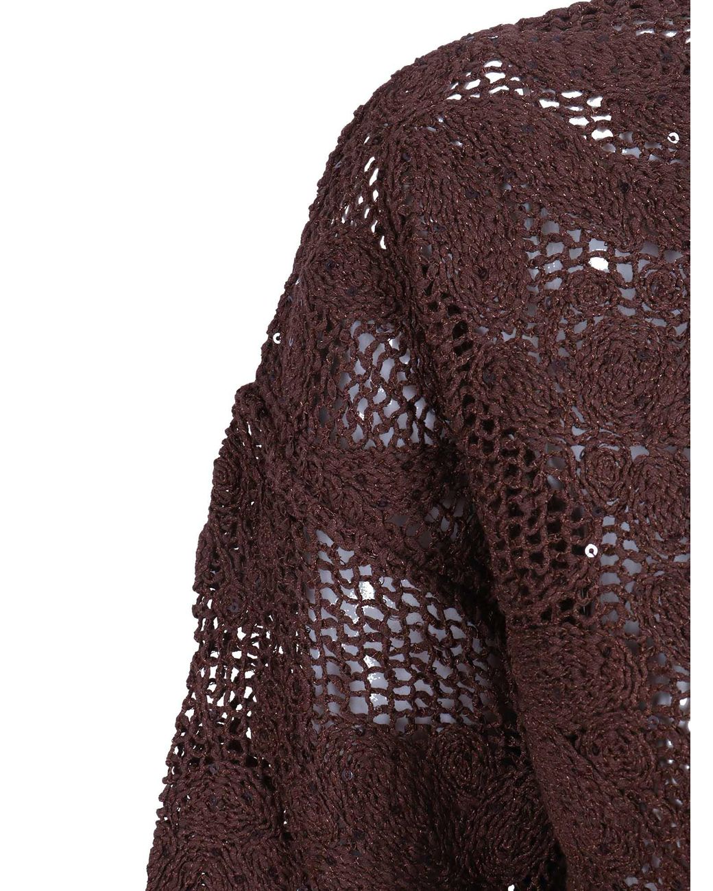 Kangra Cashmere Purple Sequin Cornely Embroidery Mandarin Collar Sweater Cotton Polyamide Crewneck