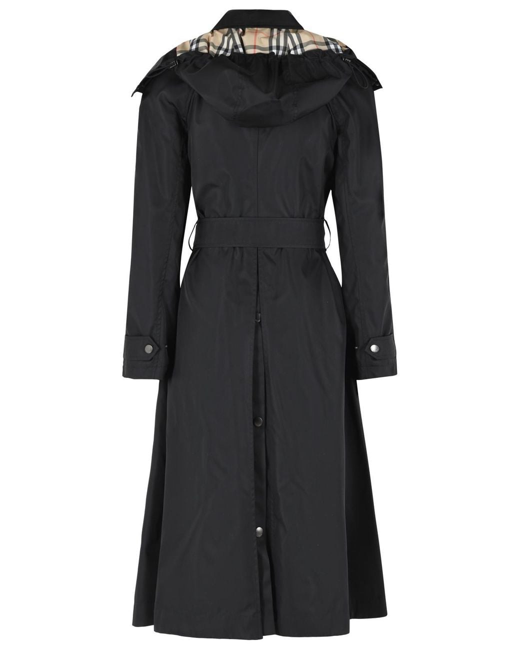 Burberry Black Long Car Coat With Nylon Hood