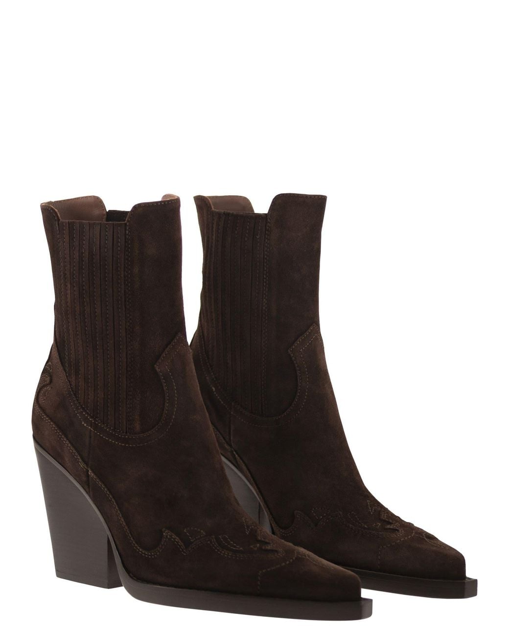 Paris Texas Brown Dallas Embroidered Ankle Boot 100 Suede Western Ankle Boots