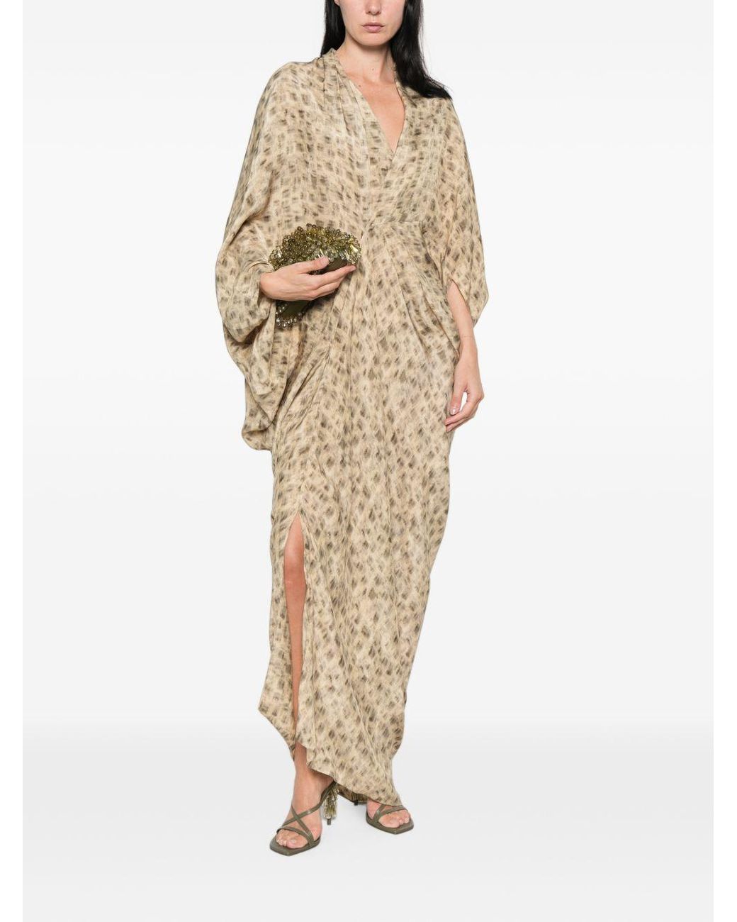 Cortana Natural Mayu Printed Long Dress
