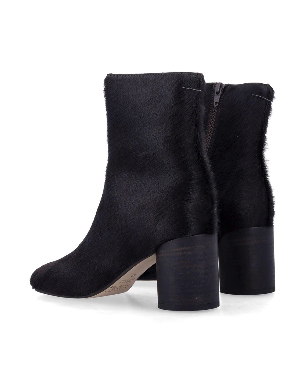 MM6 by Maison Margiela Black Square-Toe Hair-On Leather Ankle Boots With Side Zip And 7 Cm Block Heel
