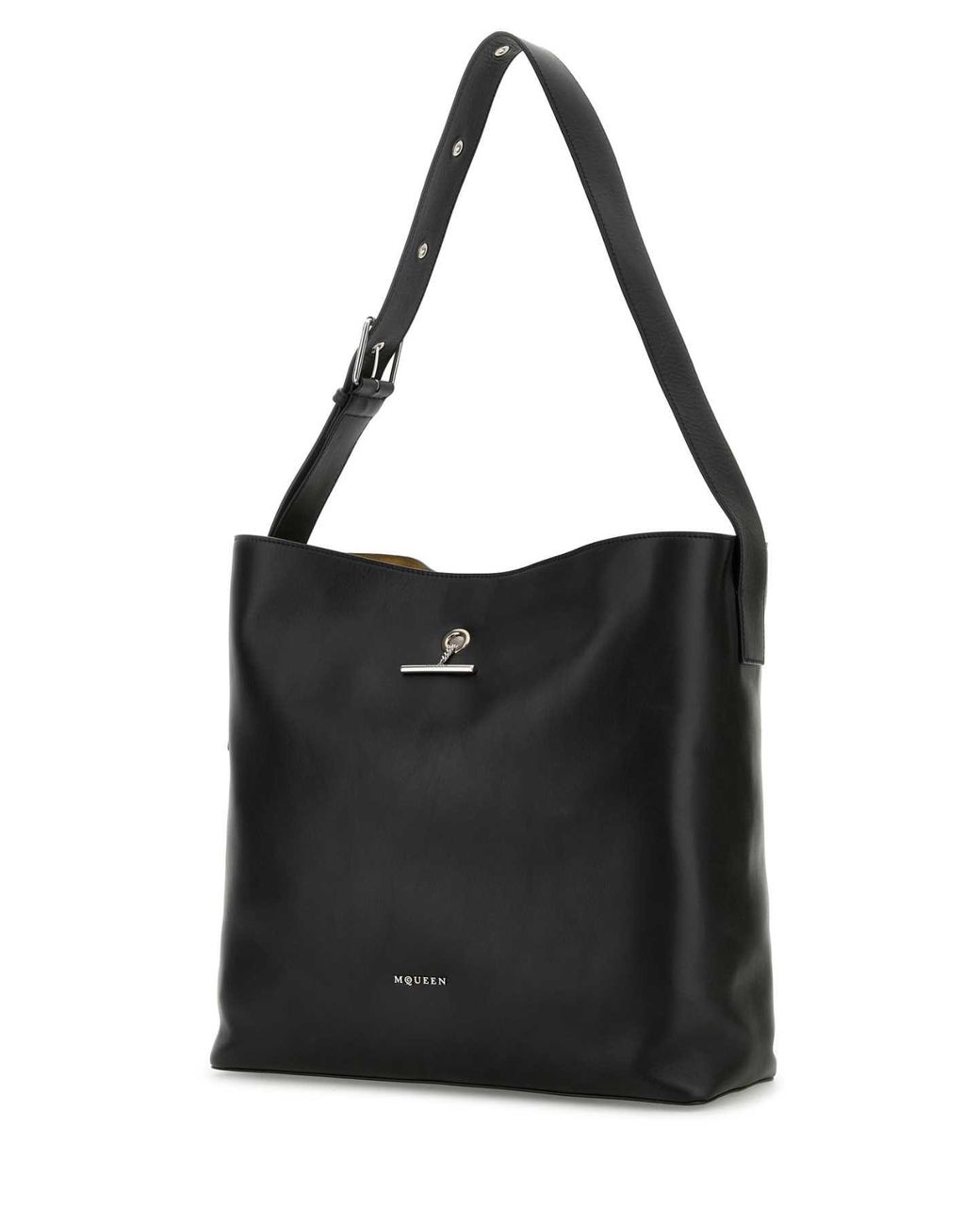 McQueen Black Leather Pendant Shopping Bag for men