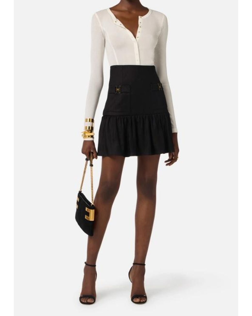 Elisabetta Franchi Black Linen Blend Skirt