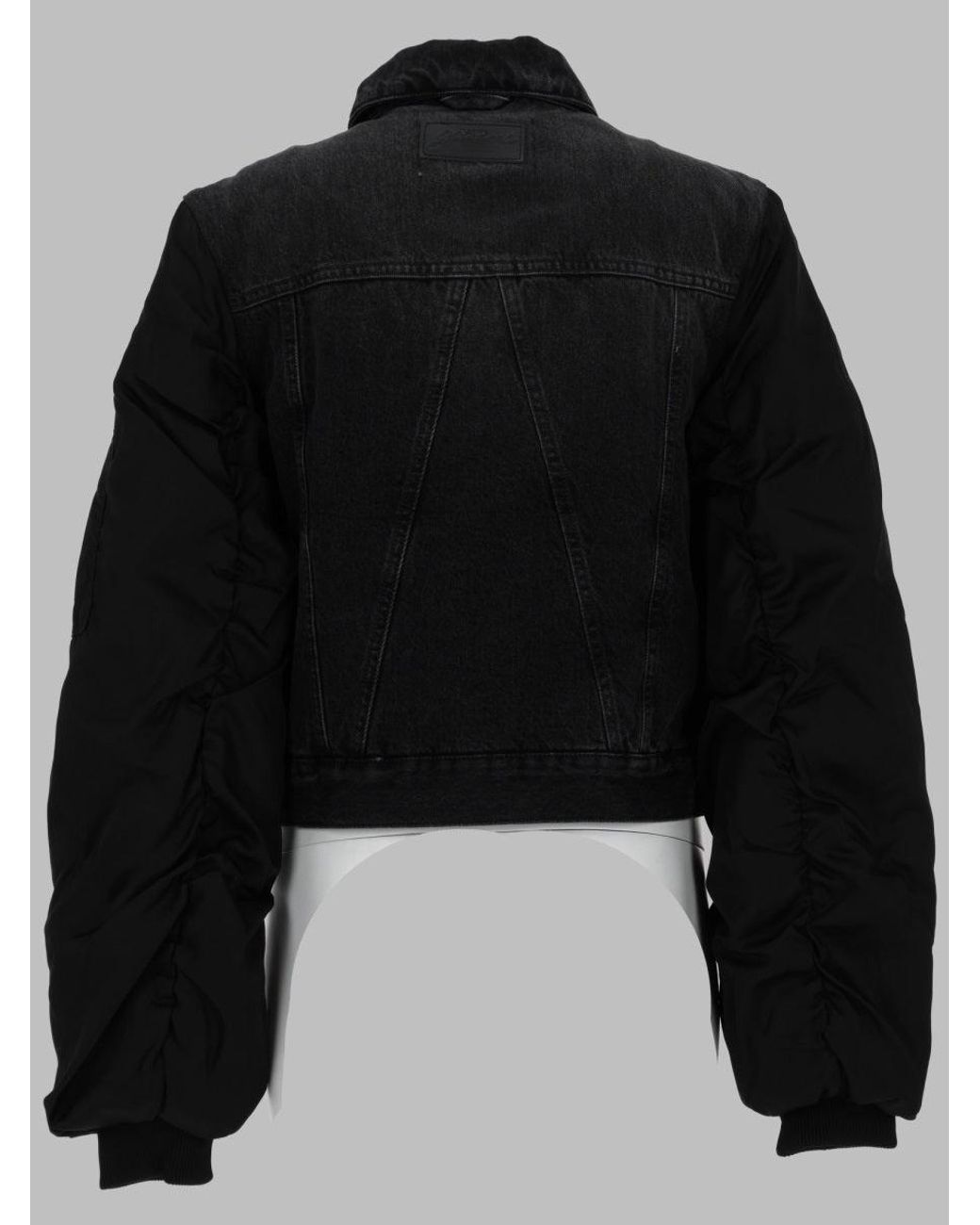 Ganni Black Cropped Denim Puffer Jacket