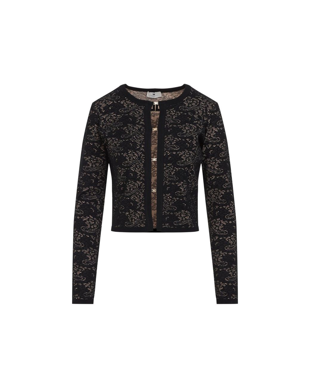 Elisabetta Franchi Black Lace-Knit Cardigan Sweater