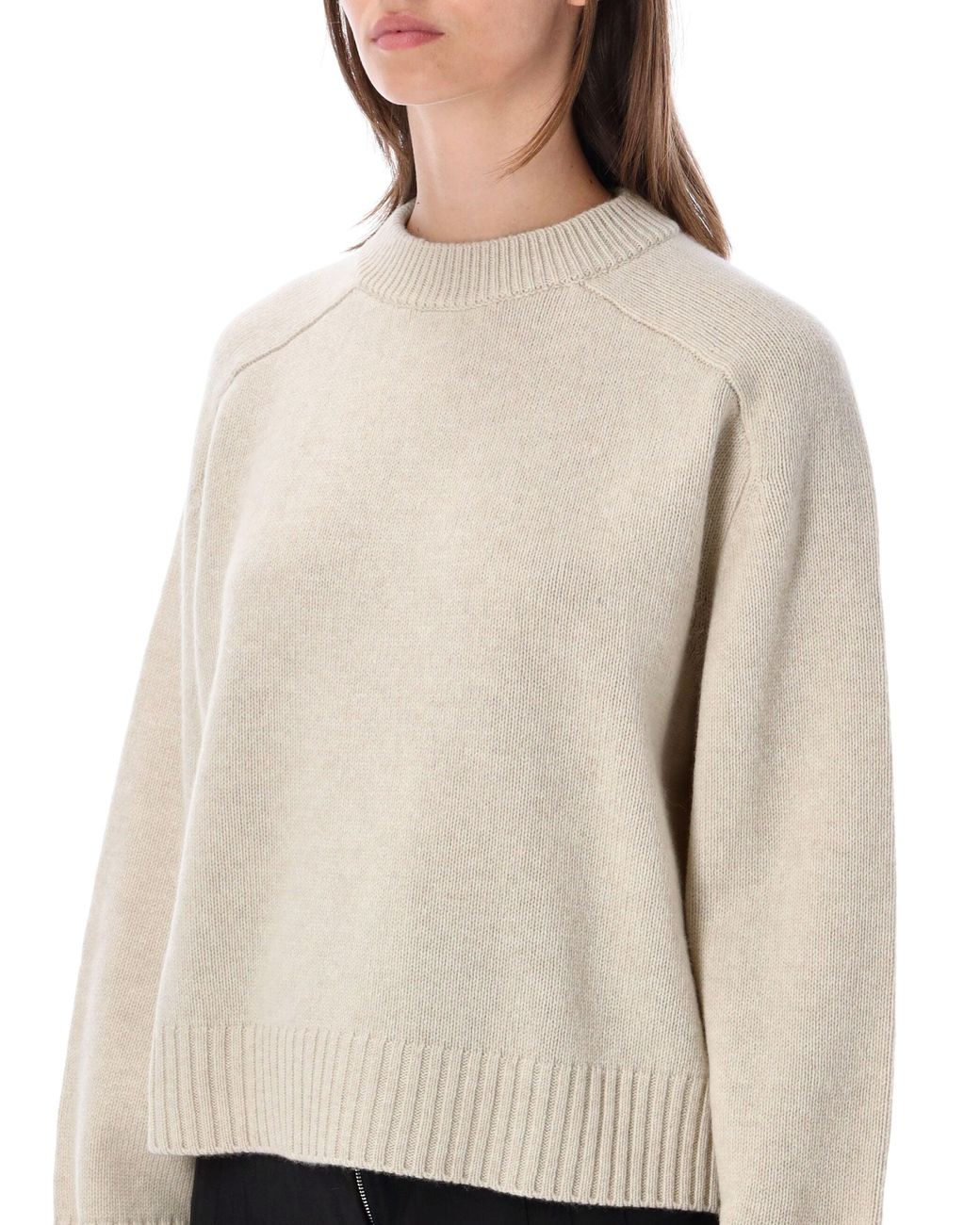 Soeur Natural Ribbed Trim Merino Wool Sweater