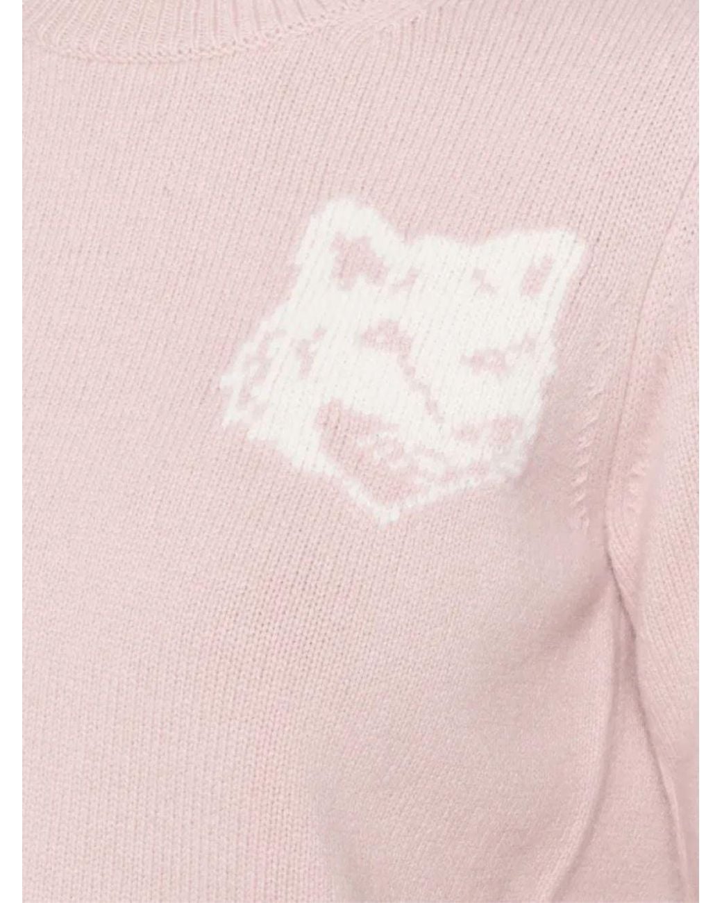 Maison Kitsuné Pink Fox Head Wool Crewneck Jumper