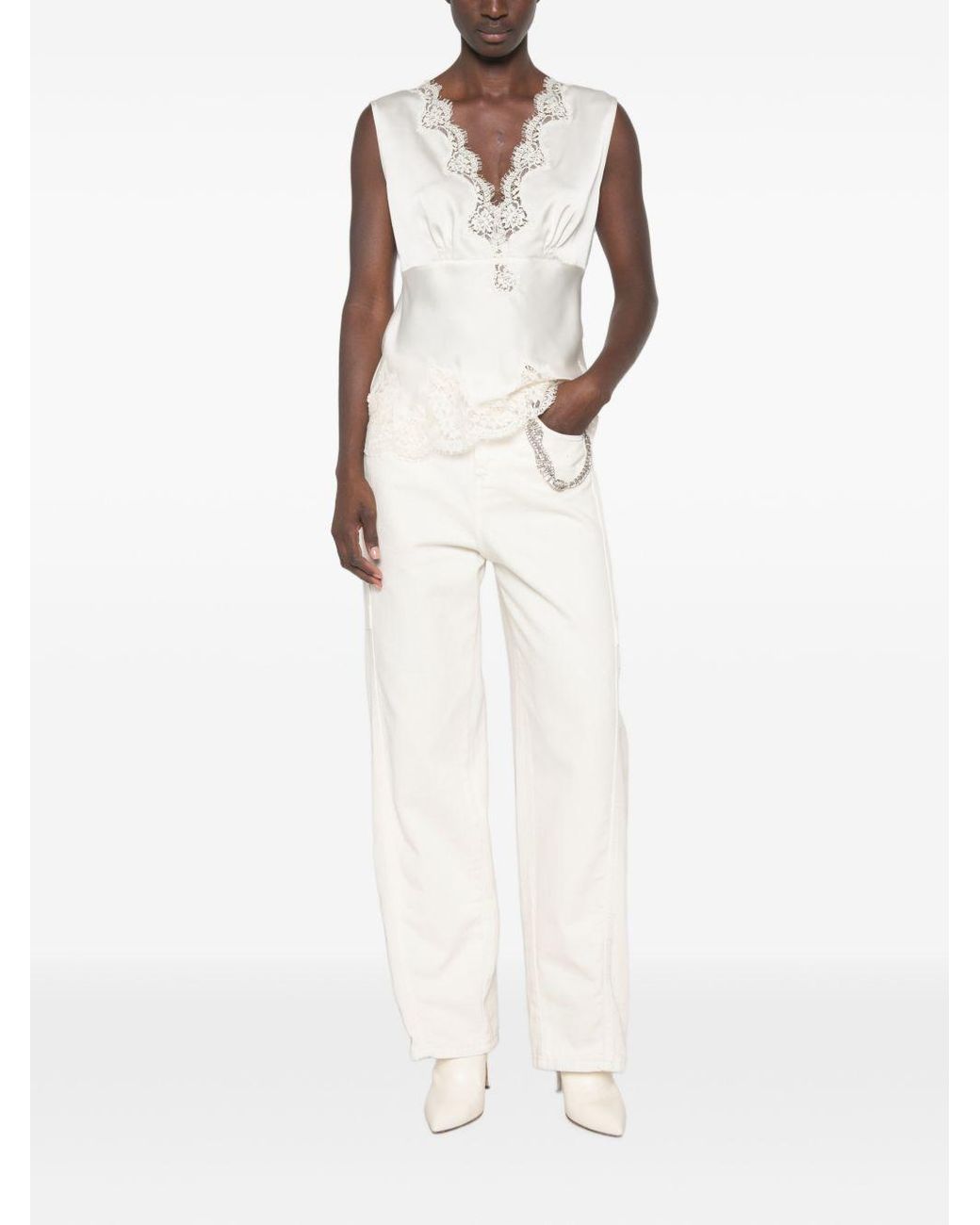 ERMANNO FIRENZE White Lace Detail Tank Top