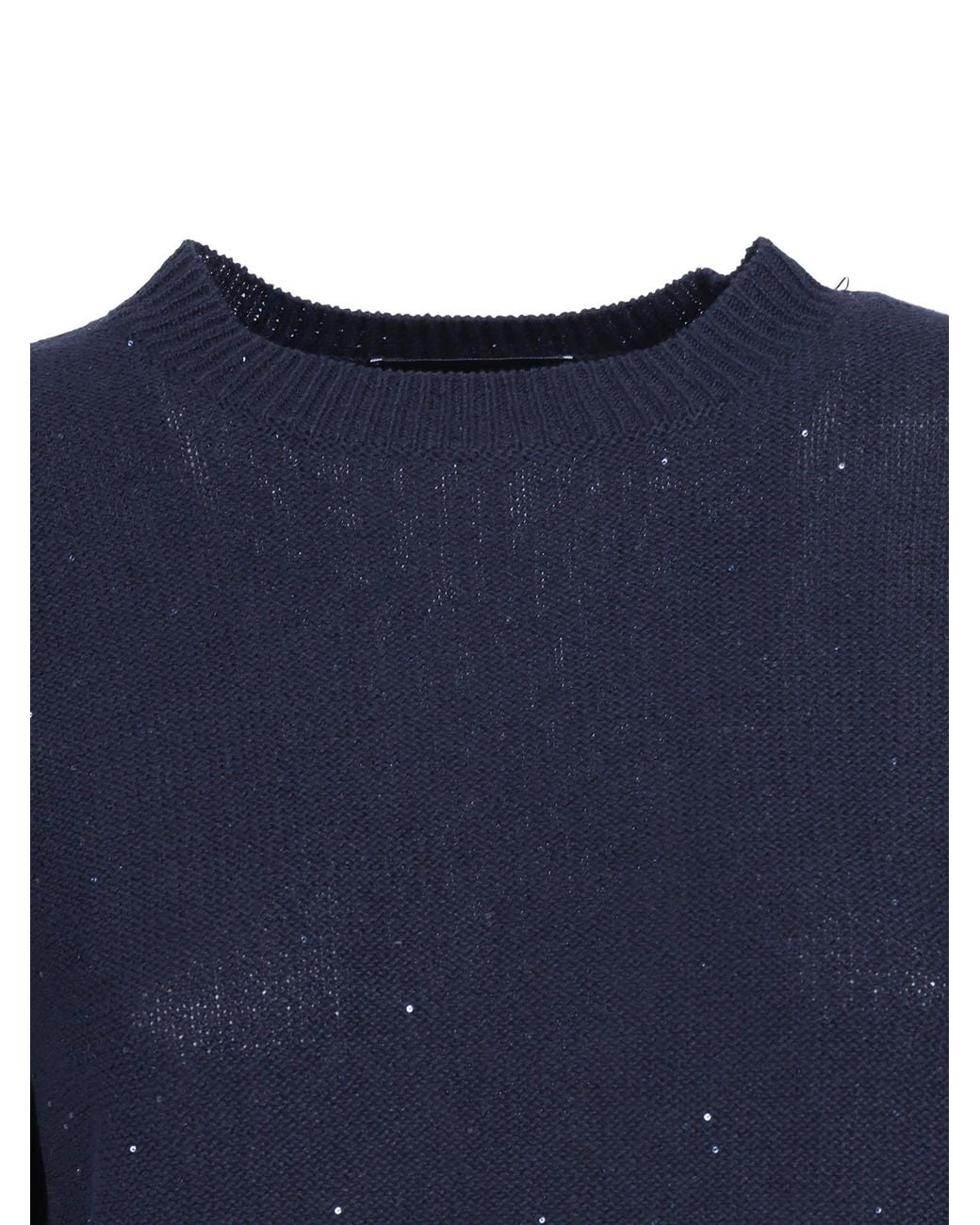 Fabiana Filippi Blue Sequin Short Sleeve Crew Neck Sweater