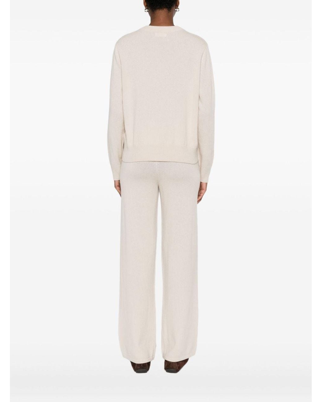 Soft Goat White Trousers And Sweater Cashmere Set