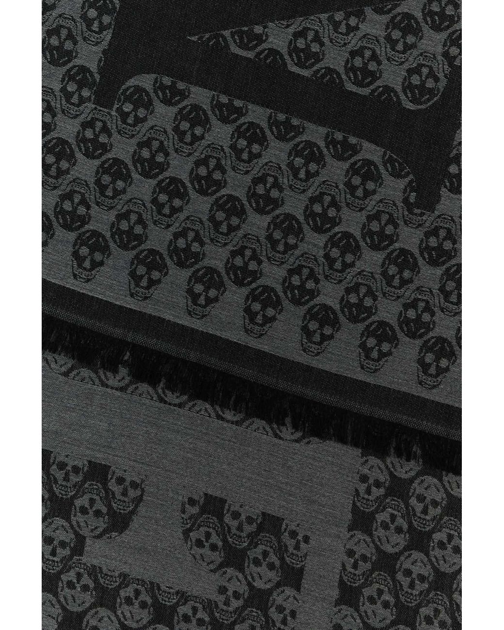 McQueen Black Embroidered Wool Foulard for men