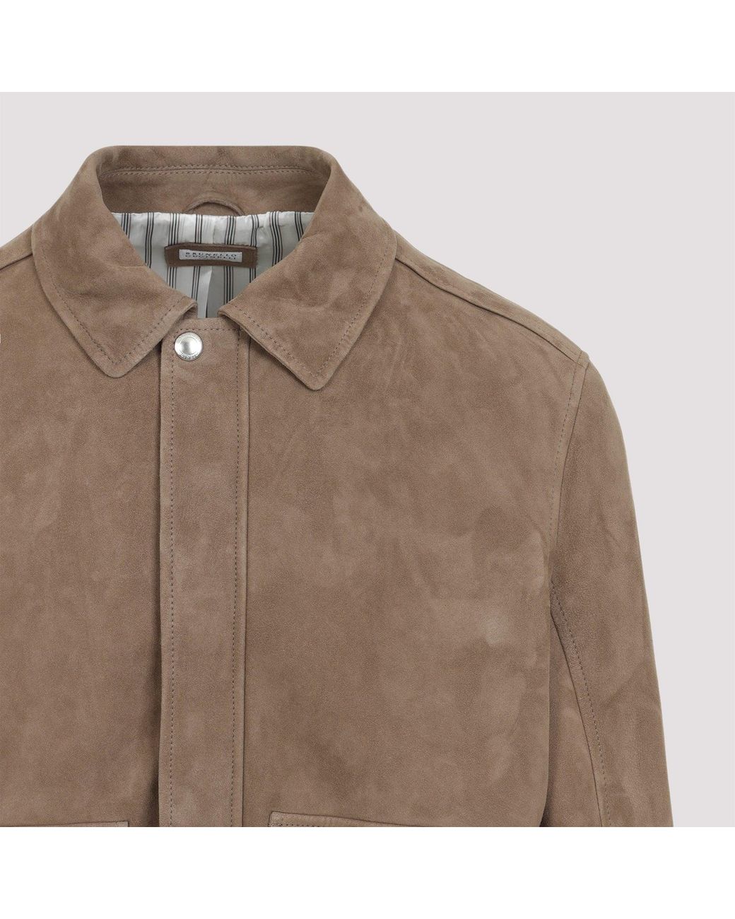 Brunello Cucinelli Brown Suede Leather Bomber Jacket for men