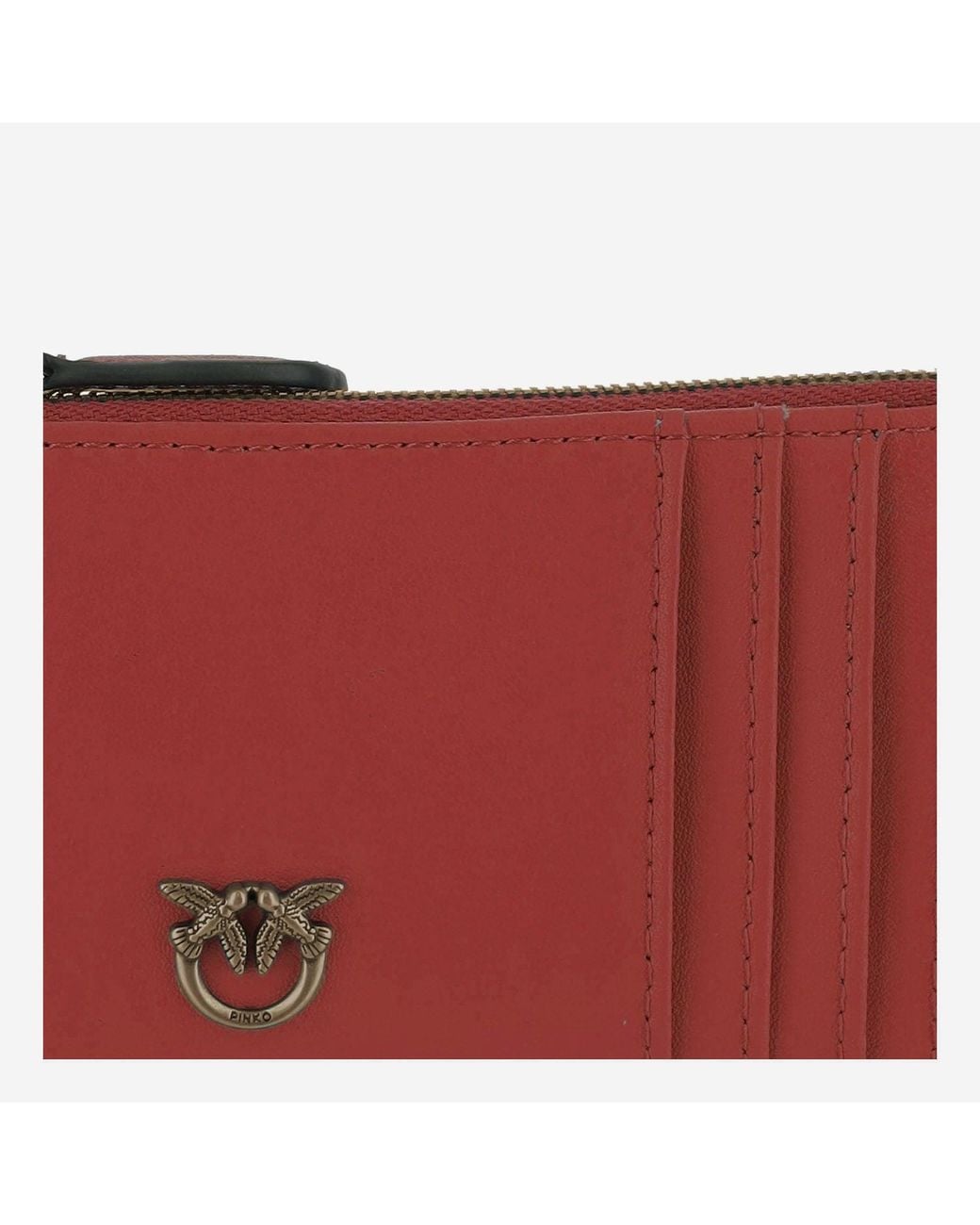 Pinko Red Leather Love Birds Card Holder