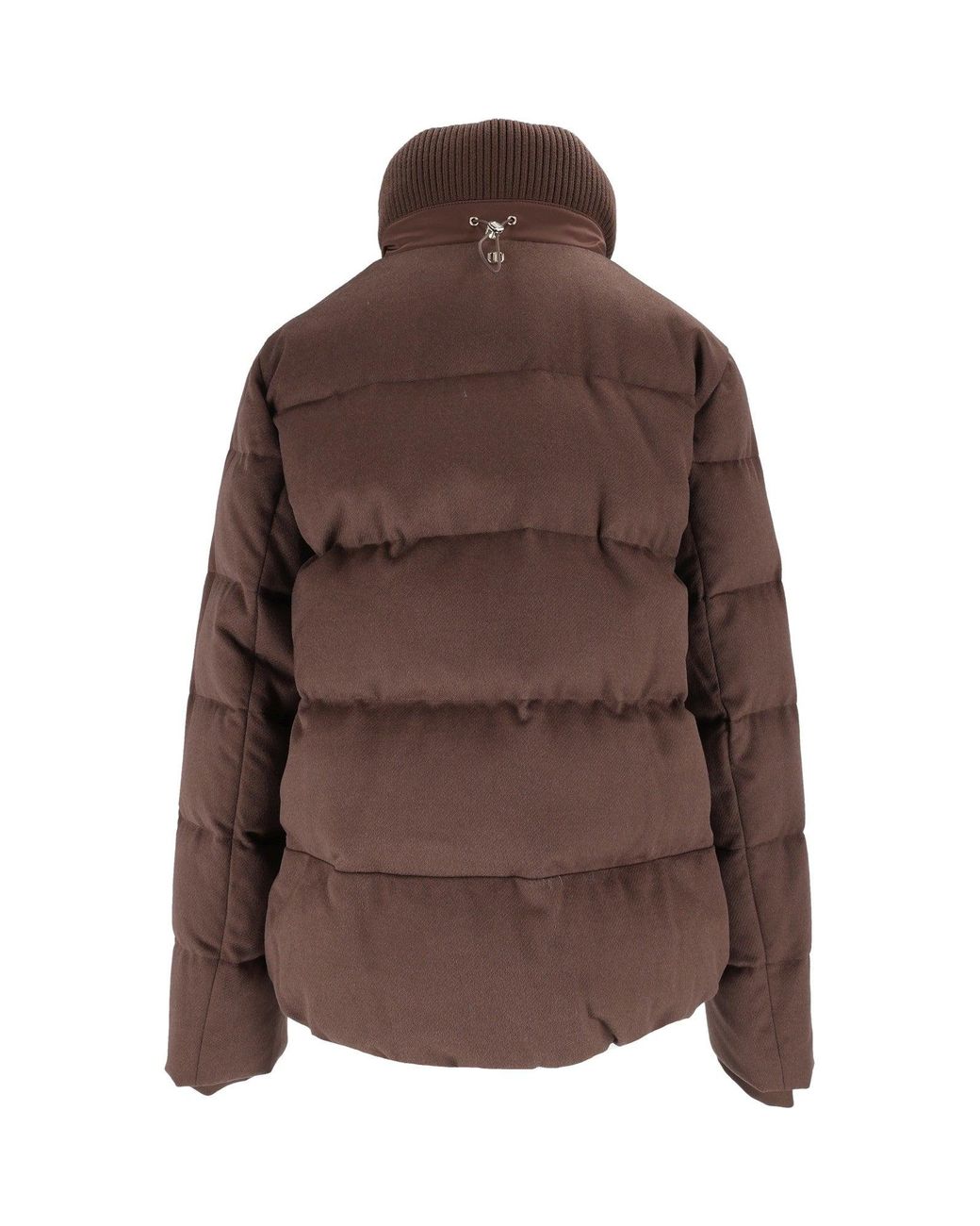 DUNO Brown Padded High Ribbed Collar Drawstring Down Jacket