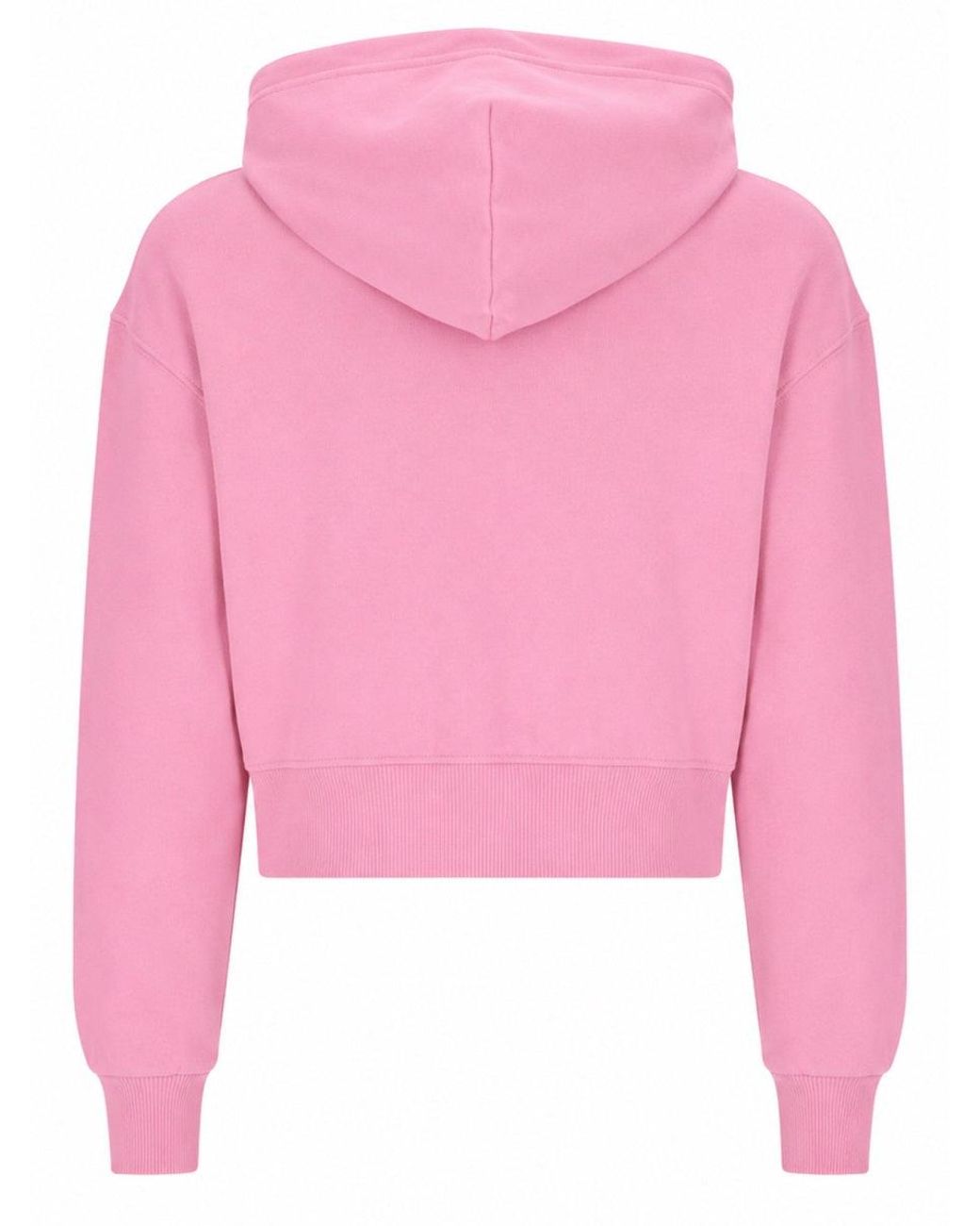 Versace Jeans Couture Pink Cropped Cursive Logo Hooded Cotton Sweatshirt