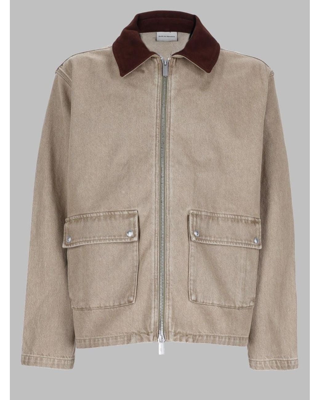 Drole de Monsieur Brown Cotton Zip-Up Jacket With Corduroy Collar for men