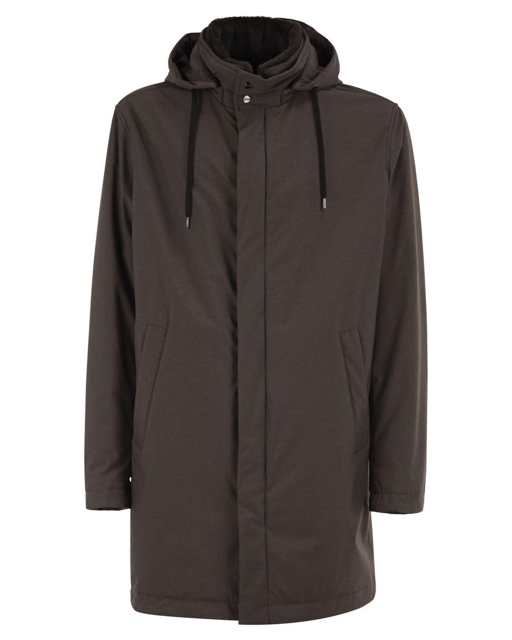 Herno Gray Lightweight Stretch Technical Parka With Hood
