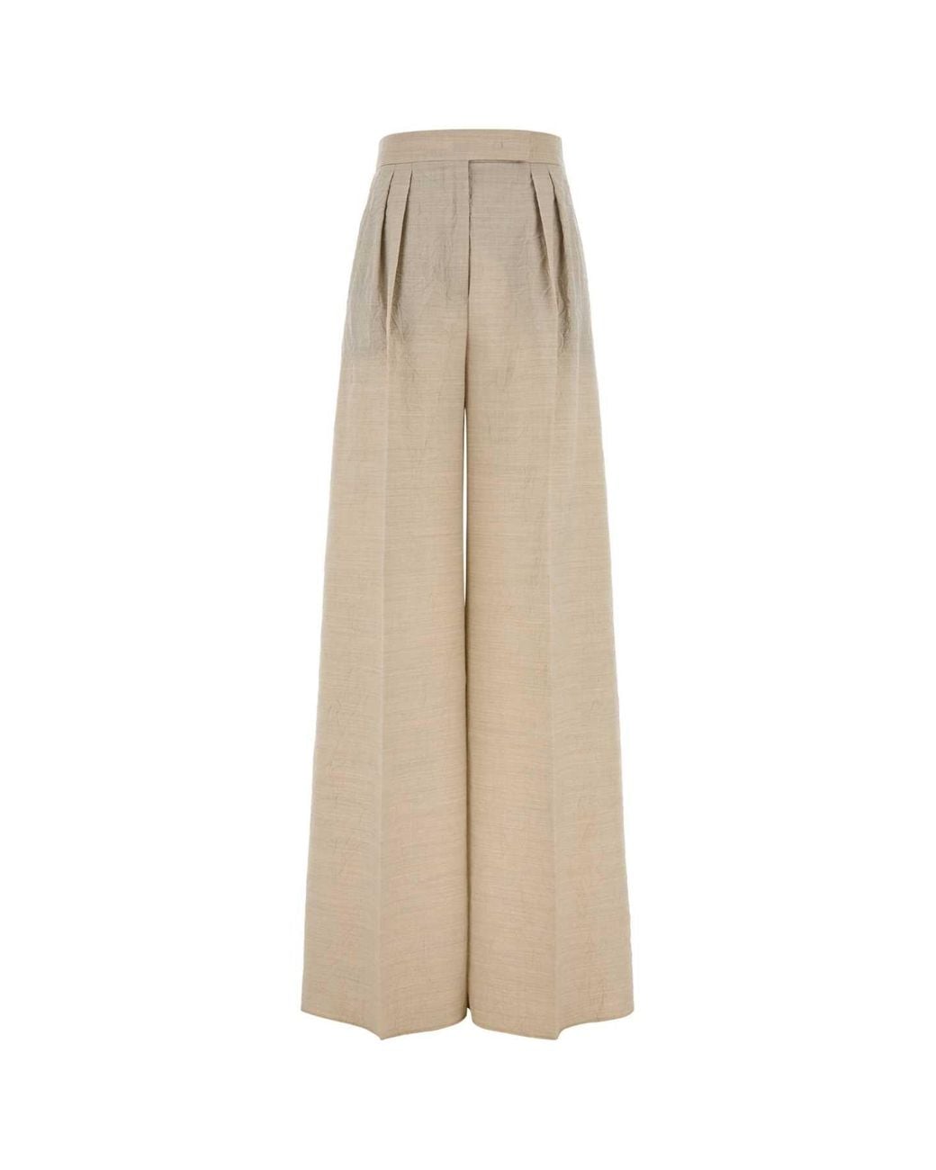 Max Mara Natural Sand Wool Acinoso Wide-Leg Pant