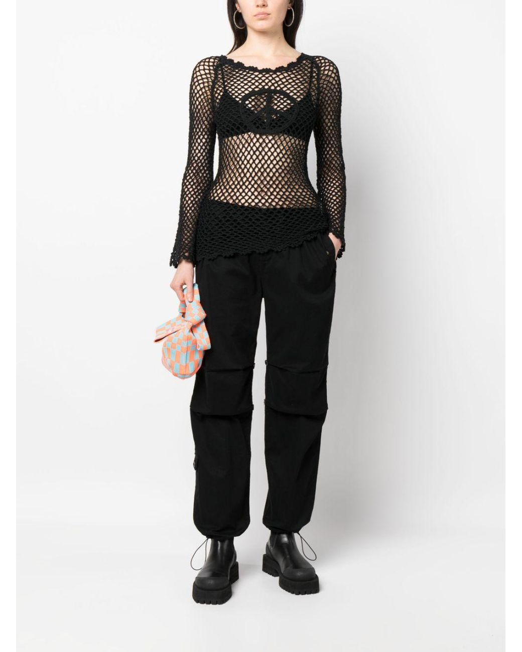 ERL Black Hand Crochet Peace Top Knit