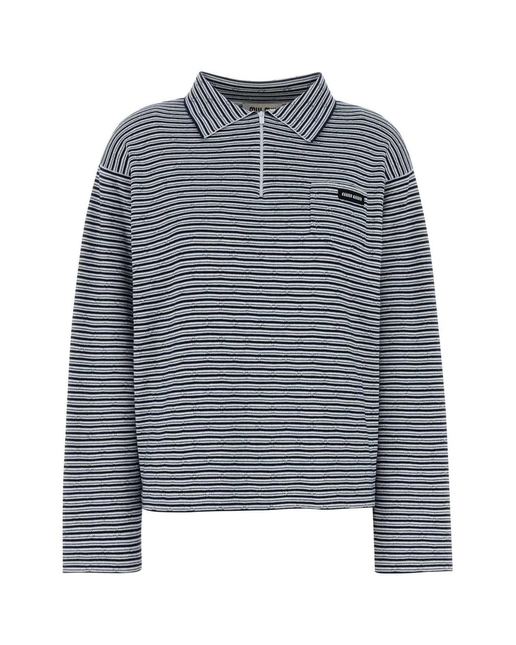 Miu Miu Gray Stripes Shirt Collar Polo